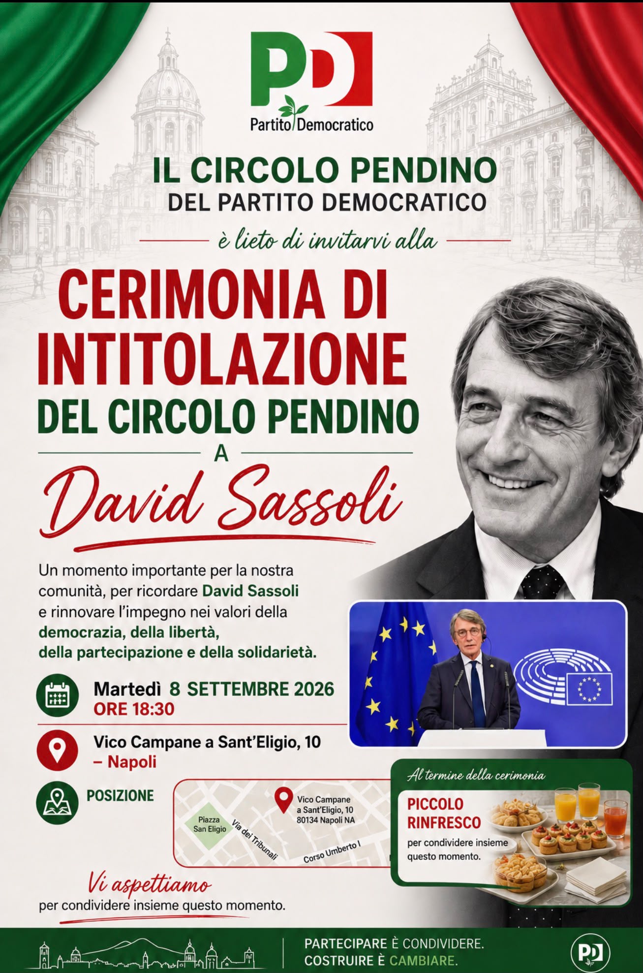 CERIMONIA DI INTITOLAZIONE DEL CIRCOLO DI PENDINO A "DAVID SASSOLI"